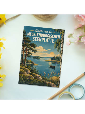 Mr. & Mrs. Panda Postkarte Seenplatte nostalgisch Design mit Spruch in Weiß