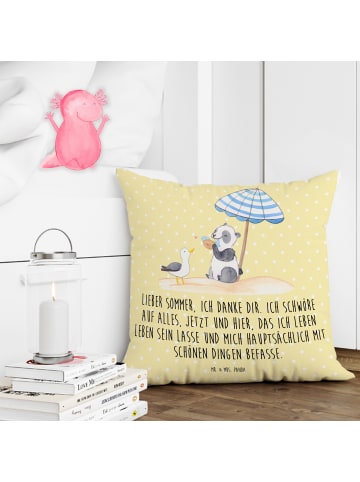 Mr. & Mrs. Panda Kissen 40x40 Lieber Sommer mit Spruch in Gelb Pastell