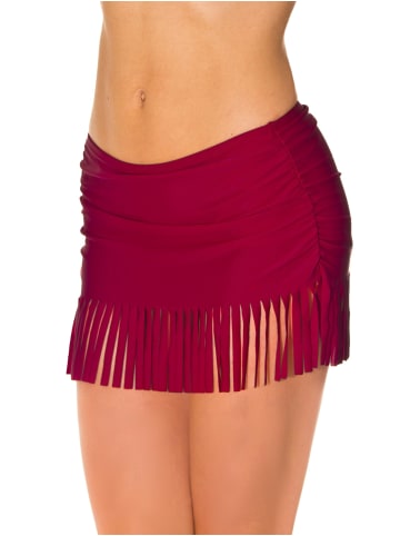 Aquarti Aquarti Damen Bikinihose mit Rock Seitliche Raffung in dunkelrot