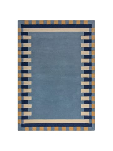 KADIMA DESIGN Wollteppich Geometrisch, Rahmen, Wohnzimmer schmutzabweisend in Blau-Gelb