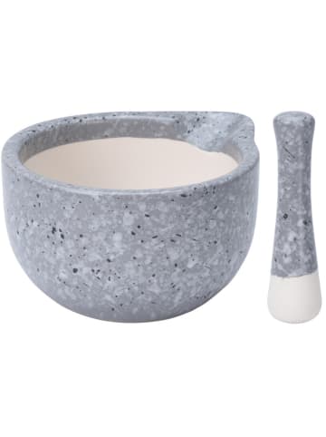 Excellent Houseware Küchenmörser mit Stößel, Keramik in Grau, (B) 11,4 x (H) 10 x (L) 11,4 cm