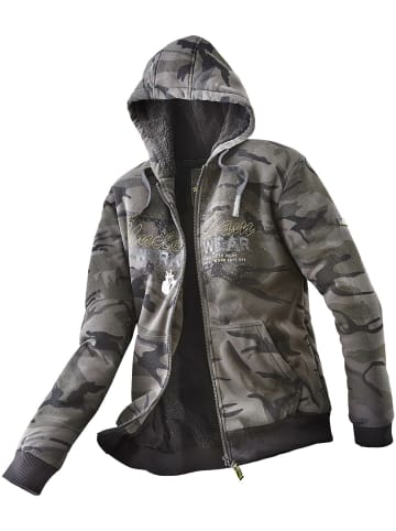 Sweatjacke in oliv camouflage / schwarz