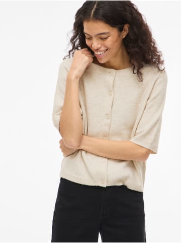 Vila Halbarm Cardigan Knopfleiste Rippbund Bequem in Beige-2