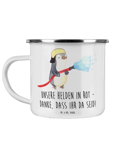 Mr. & Mrs. Panda Tasse Feuerwehrmann Helden mit Spruch in Weiß
