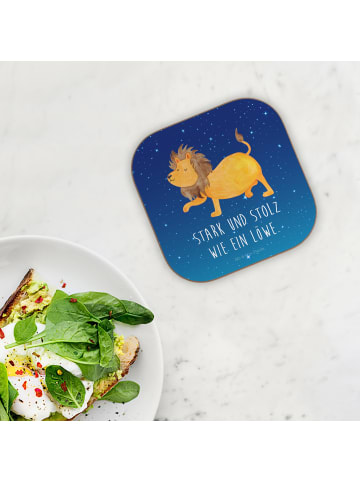 Mr. & Mrs. Panda Untersetzer Glas Sternzeichen Löwe mit Spruch in Sternenhimmel Blau