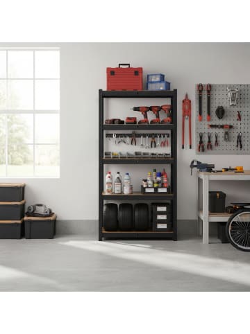 relaxdays Schwerlastregal in Schwarz/Braun - (B)75 x (H)150 x (T)30 cm