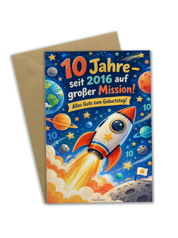 Geburtstagskarte 10. Geburtstag Rakete farbenfr... in Weiß
