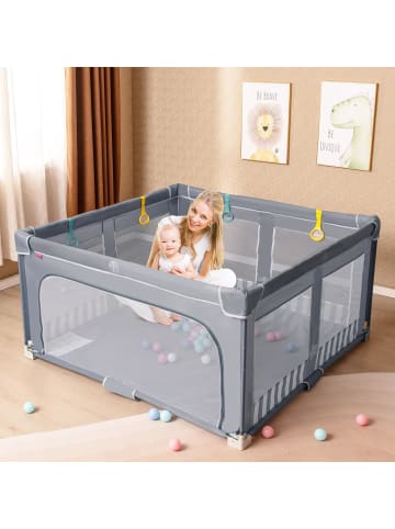 COSTWAY 127 x 127 cm Laufstall Baby faltbar in Anthrazit