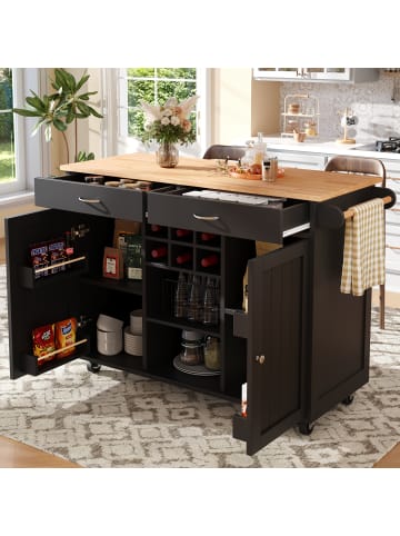 ABRIHOME Moderne Kücheninsel Küchenschrank Buffetschrank mit Stauraum, Schwarz