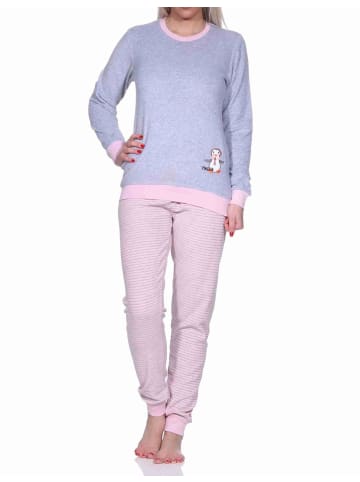NORMANN Frottee Pyjama langarm Bündchen und Pinguin Stickerei - 71536 in Grau