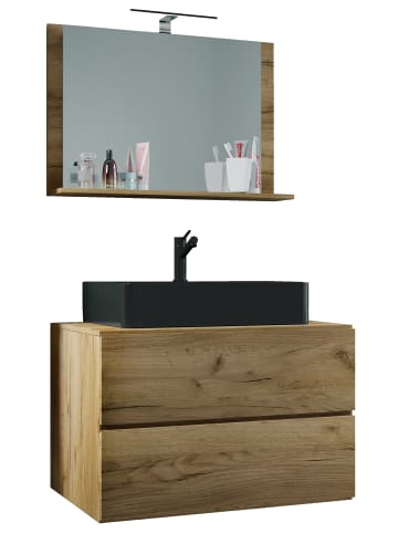 VCM 3-tlg Waschtisch Badmöbel Lendas 80 cm M Schublade in Honig-Eiche