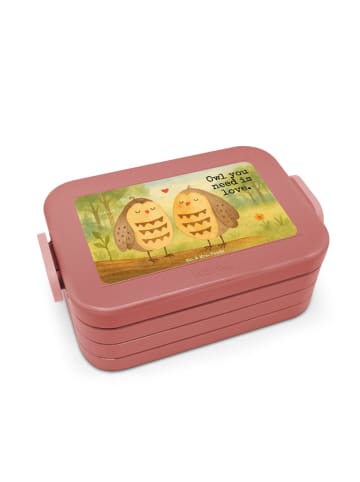 Mr. & Mrs. Panda Brotdose Eulen Liebe Design mit Spruch in Rot Pastell