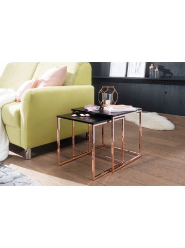 KADIMA DESIGN Couchtisch 2er-Set | Metall Gold, Schwarze Platten, Modern in Bronze