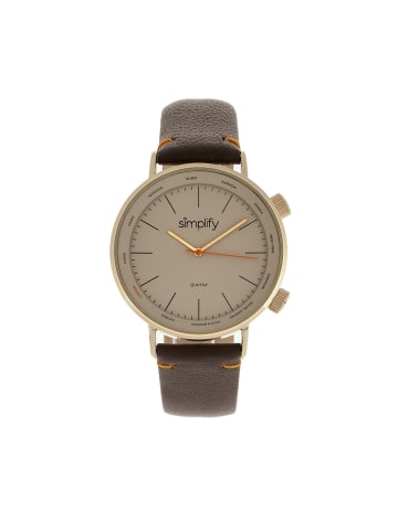 Simplify Die 3300 Lederarmbanduhr in Dark Brown/Gold