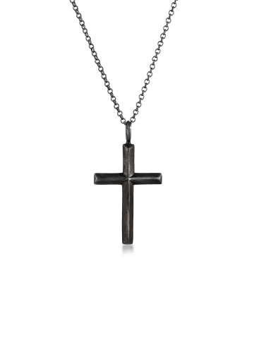 KUZZOI Halskette 925 Sterling Silber Kreuz in Schwarz