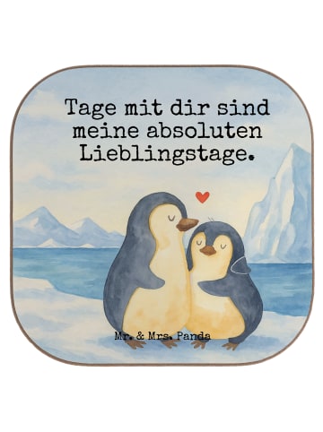 Mr. & Mrs. Panda Bierdeckel Pinguin umarmen Design mit Spruch in Weiß