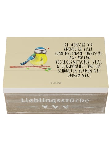 Mr. & Mrs. Panda Holzkiste Vogel Blaumeise mit Spruch in Blumig