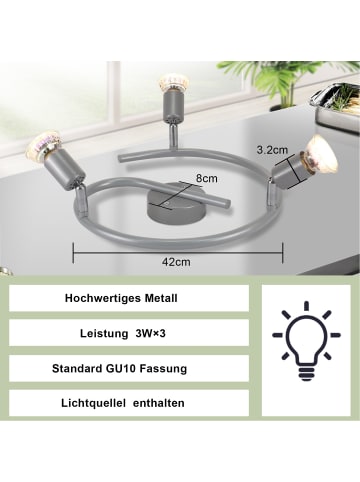 ZMH Deckenleuchte LED in Silber 3-flammige GU10 Deckenspots L 42cm