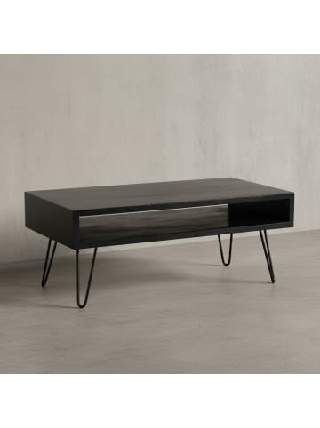 KADIMA DESIGN Couchtisch 100x50x40 cm Mango Massivholz Metall Sofatisch, Design