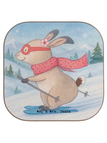 Mr. & Mrs. Panda Glasuntersetzer Hase Skifahren Design ohne Spruch in Weiß