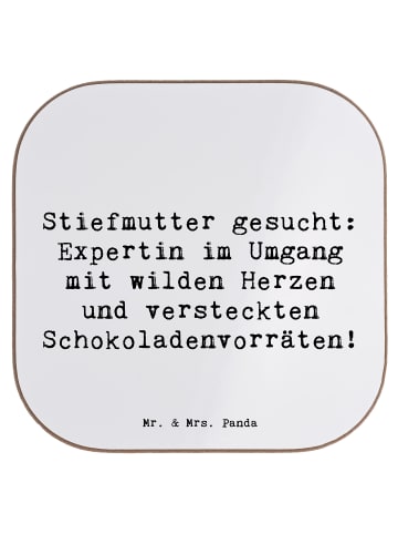 Mr. & Mrs. Panda Untersetzer Stiefmutter Expertin mit Spruch in Weiß