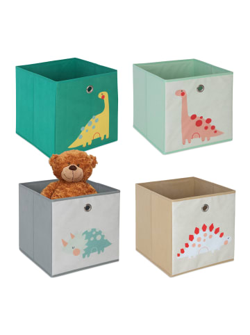 relaxdays 4 x Kinder Aufbewahrungsboxen " Dinos A" in Bunt - (B)30 x (H)30 x (T)30 cm