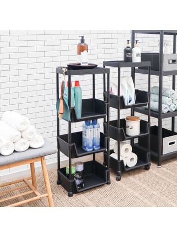 MAKLIK 2er Set Nischenregal auf Rollen Mons mit 4 Ablagen in Schwarz