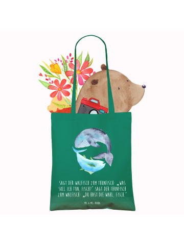 Mr. & Mrs. Panda Baumwollbeutel Walfisch Thunfisch mit Spruch in Mint