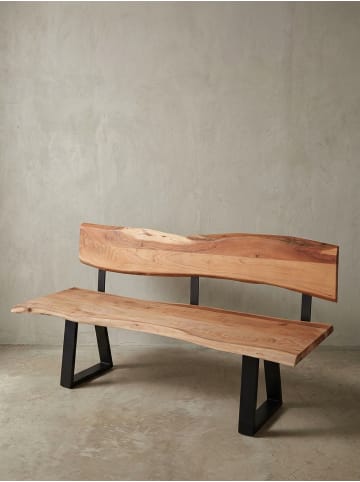 KADIMA DESIGN Sitzbank mit Lehne | Akazie, 160x83,5cm, Baumkante, 3-Sitzer