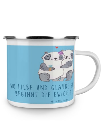 Mr. & Mrs. Panda Camping Emaille Tasse Kirchliche Trauung Liebe ... in Sky Blue