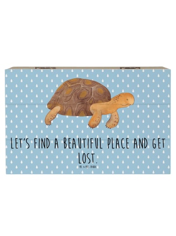 Mr. & Mrs. Panda truhe holz Schildkröte MHerzieren mit Spruch in Blau Pastell