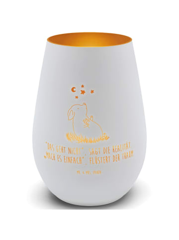 Mr. & Mrs. Panda Gold Windlicht Schwein Glück mit Spruch in Weiß