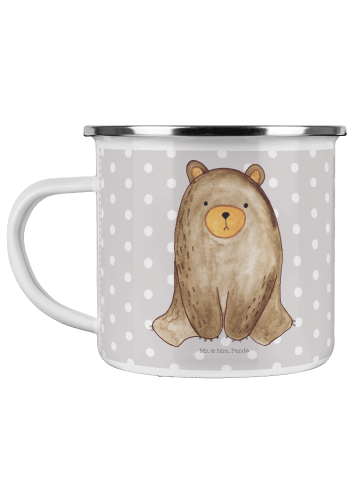 Mr. & Mrs. Panda Emaille Tasse Bär sitzend ohne Spruch in Grau Pastell