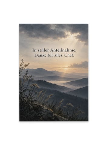 Beileidskarte Berge würdevoll Design mit Spruch in Weiß