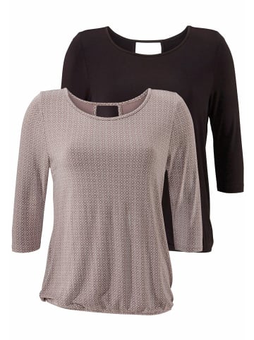 LASCANA 3/4-Arm-Shirt in taupe-gemustert, schwarz