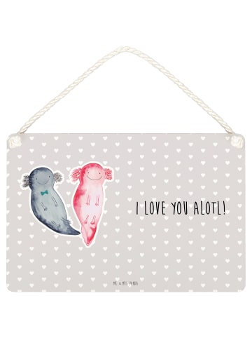 Mr. & Mrs. Panda Schild Axolotl Liebe mit Spruch in Grau Pastell