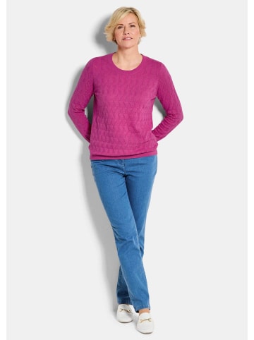 GOLDNER Strickpullover Baumwollpullover mit Zick-Zack-Muster in beere