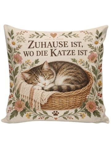 Kissen Katze schlafend Design mit Spruch in Weiß