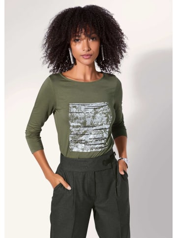 MADELEINE Bedrucktes Jersey-Shirt mit 3/4-Ärmeln in avocado / silberfarben