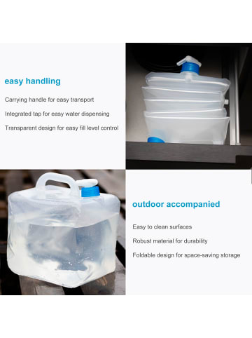 Intirilife 4x Faltbarer Wasserkanister aus Kunststoff 10 L - 22.3 x 25.2 cm in Transparent