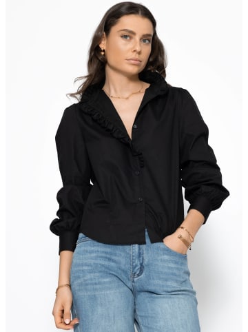 SASSYCLASSY Baumwoll Bluse mit Rüschen in Schwarz