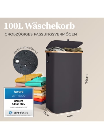 HENNEZ Wäschekorb Adrian 100l dunkelgrau mit Wäschesack Schwarz