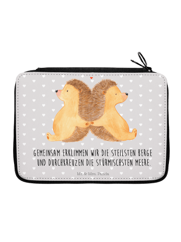 Mr. & Mrs. Panda Etui Igel händchenhaltend mit Spruch in Grau Pastell