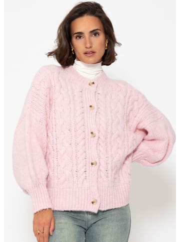 SASSYCLASSY Strickjacke mit Zopfmuster in Rosa