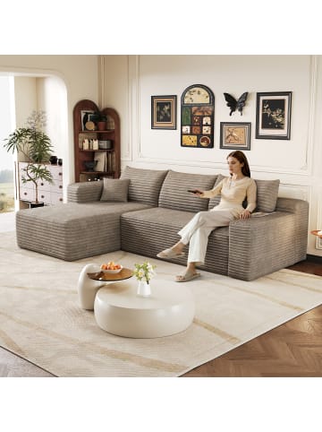 ABRIHOME Ecksofa in Kamel 241cm L Form links mit 2 Sitzen tiefer Sitz