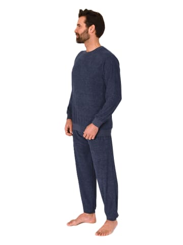 NORMANN Langarm Frottee Schlafanzug Pyjama Bündchen - 86668 in blau-mel.
