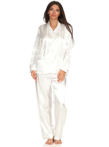 NORMANN Satin Pyjama Streifendress in Champagner