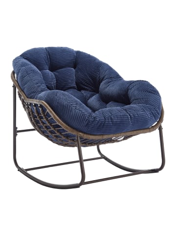 ABRIHOME Schaukelstuhl in Blau Rattan Gepolstert mit Lehne für Garten Terrasse