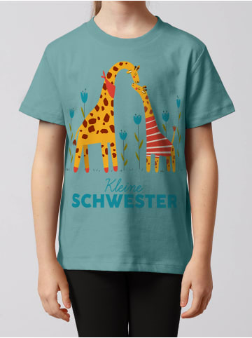 wat? Apparel T-Shirt GIraffe Kleine Schwester in Teal Monstera