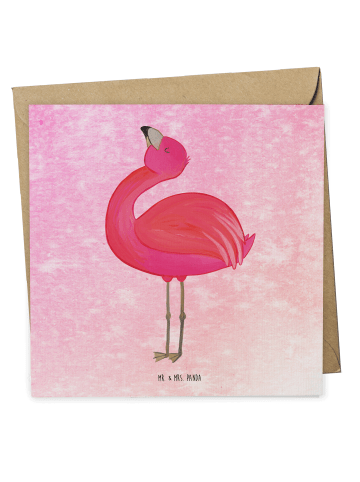 Mr. & Mrs. Panda Deluxe Karte Flamingo Stolz ohne Spruch in Aquarell Pink